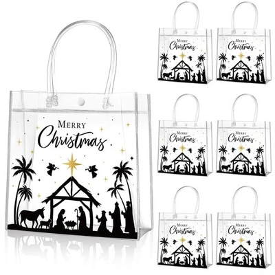 ALICESET 20 Pcs Christmas Jesus Goodie Bags with Handles Clear Christmas Nativity Gift...