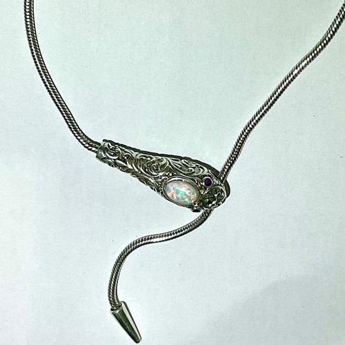 Sterling Silver Fire Opal Snake Serpent Python Necklace Egyptian Victorian style - Picture 22 of 24