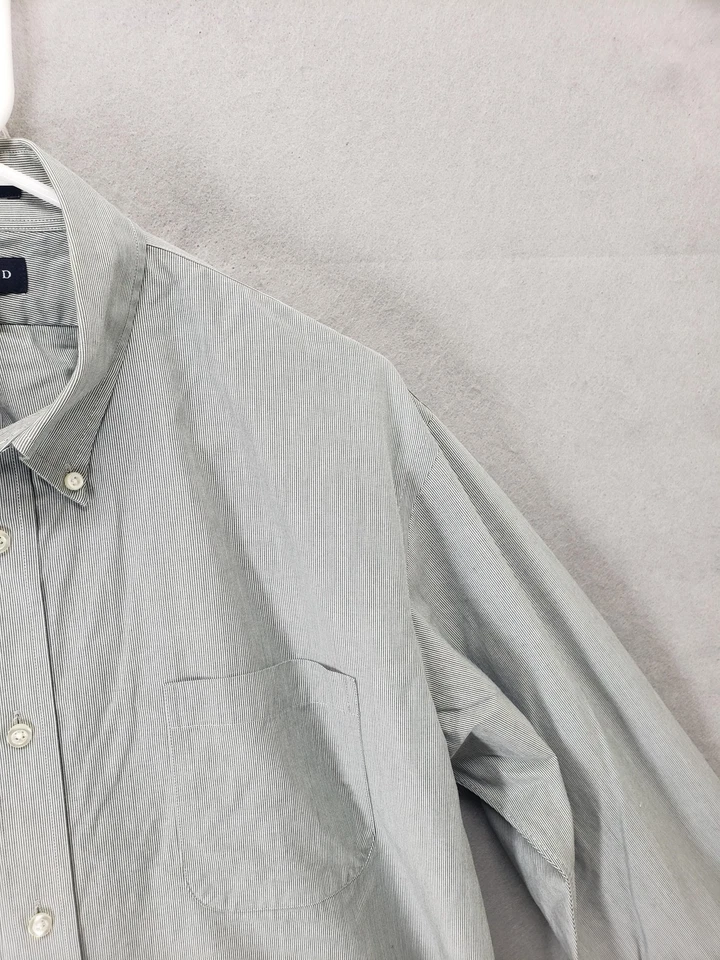 Camisa Lands End Hombre 16 33 Verde Blanco Rayas Botones Ajuste A Medida Algodón Foto 3 de 4