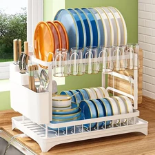 Dish Drying Rack 2-Tier Large Dish Racks for Kitchen Counter Metal Dish Drain...