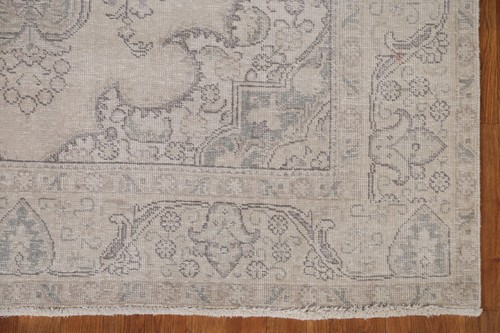 Hand-Knotted Beige Distressed Area Rug 6x9 Ft Floral Medallion Wool Carpet - Picture 7 of 21