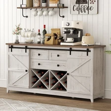 Lifewit Farmhouse Sideboard with Sliding Bar Door and 2 Power Outlets/ USB Ports