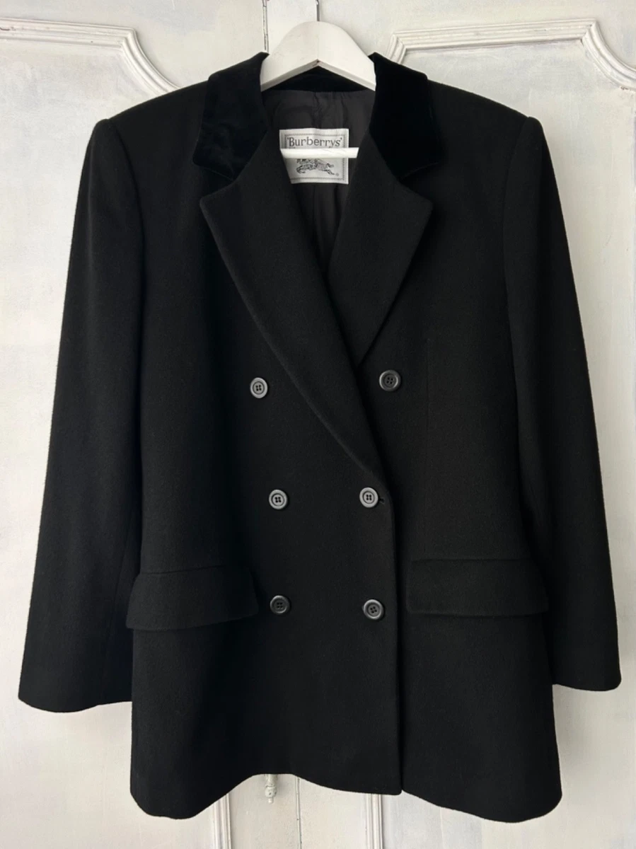 Vintage Burberrys Black Wool Cashmere Double Breasted Longline Blazer