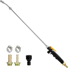 28" Sprayer Wand Stainless Steel with Shut Off Valve, Brass Barbs & Hose Connect