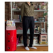 Madewell women's pleated wool cotton straight leg pleated black dress pants S