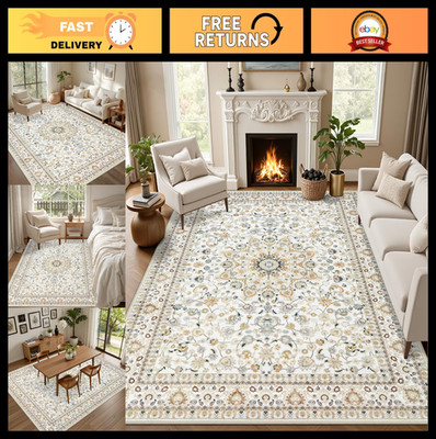 5x7 Washable Vintage Boho Area Rug - Soft, Stain Resistant, Non-Slip Carpet for