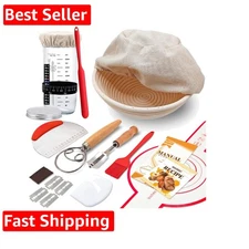Complete Sourdough Starter Kit, Banneton Bread Proofing Basket with Glass Sou...
