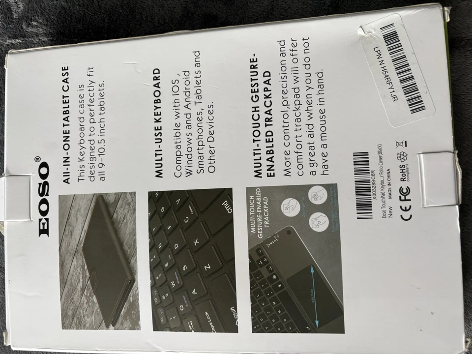 EOSO F16S+ Tablet Keyboard Case 9"/10.5" Black Touchpad Cursor - Image 3 of 4
