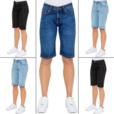 Enzo Damen Shorts Mid Rise Stretch Denim Jeans Freizeit Baumwolle Halbhose