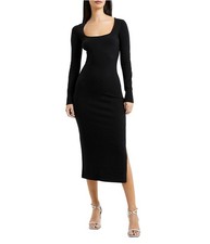 French Connection Womens Knit Sweater Slit Midi Bodycon Dress, Black, Small
