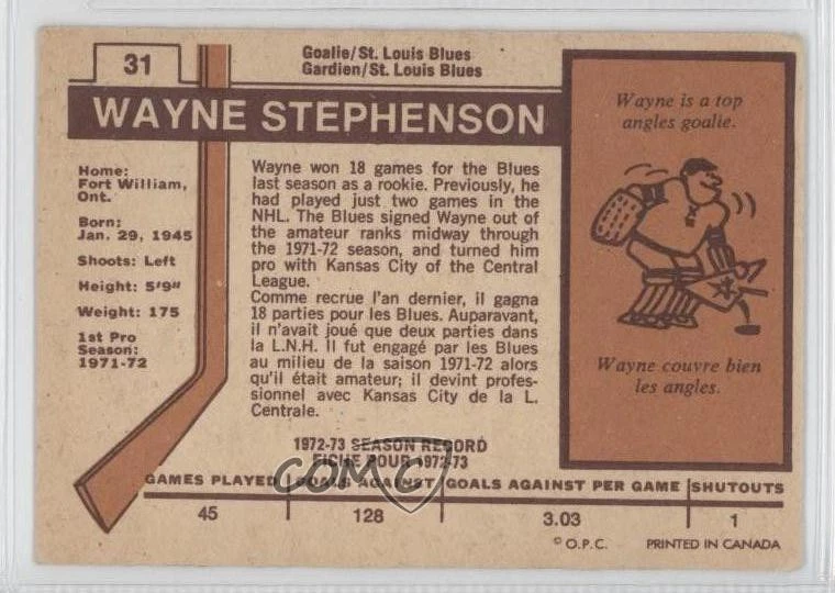 1973-74 O-Pee-Chee Light Back Wayne Stephenson #31 - Image 2 of 2