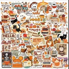 10pcs Fall Book Lovers  Stickers- Scrapbook, Journal, DIY Crafts- Halloween