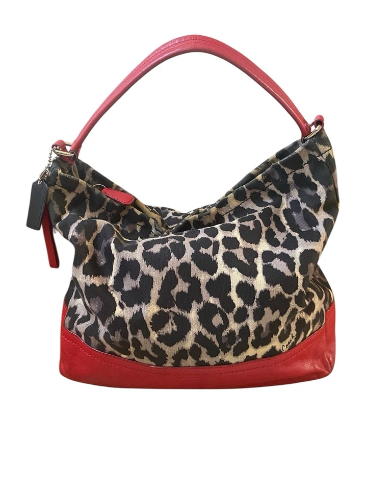 ТРЕНЕР Parker оцелот Hobo сумка/сумка с короткими ручками красный кожаный/животное печати холст - Изображение 3 из 4