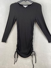 Steve Madden Dress Womens Sz Small Black Ribbed BodyCon Side Ties Knit Long Slv