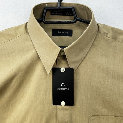 CLAIBORNE Shirt Mens XL Button Up 100% Linen Easy Care Tan Long Sleeve - Picture 2 of 14