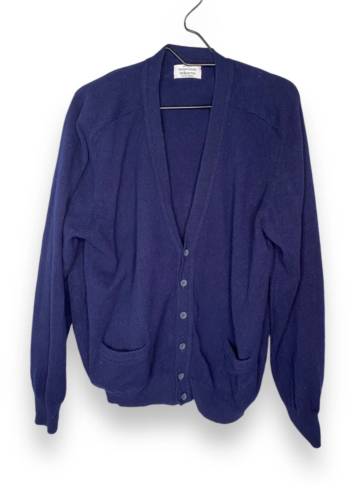 United Colors of Beneton MIDNIGHT BLUE V-NECK CARDIGAN 100% lambswool
