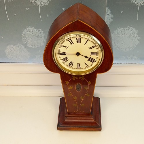 Edwardian Art Nouveau Inlaid Balloon Mantel Clock Drum Movement Mahogany Antique - Picture 14 of 24