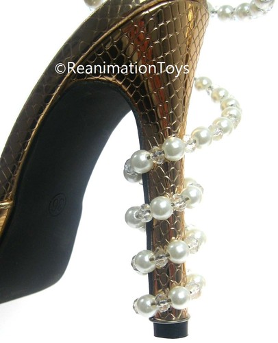 Golden Snakeskin Pattern Pearl Wrap Open Toe Pumps Stiletto High Heels Shoes - Picture 3 of 5