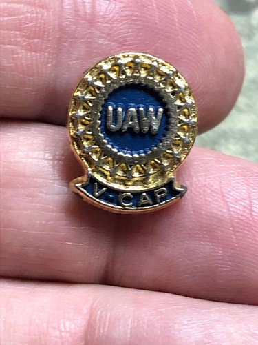 Vintage Gold tone UAW Union V-Cap Lapel Pin - Picture 6 of 7