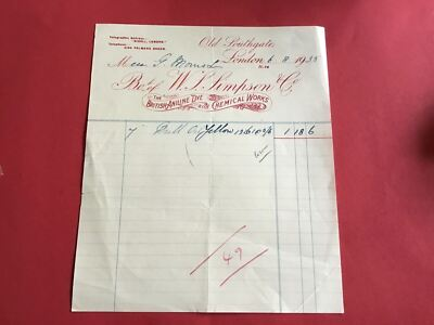 #ad #ad W.S. Simpson amp; Co London 1935 British Aniline Dye Chemical Works receipt R34363 GBP 10.98