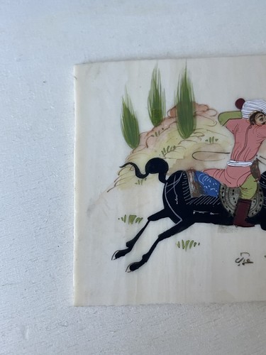 ¿Israel/Persa original? Escena de caza firmada pintada a mano en plástico - Imagen 5 de 8
