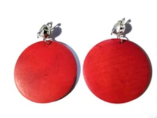 CLIP-ON EARRINGS CIRCLE HOOP WOOD CLIP EARRINGS ASSORTED COLORS 2.5 INCH HOOPS