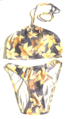 Fresh Peaches Dusky Gray & Gold Halter Top & Scoop Bottoms Bikini S Top, M Botts