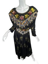 Vintage Bali Chic Black Gold Heavily Embellished Blouse Skirt Sequins Beads