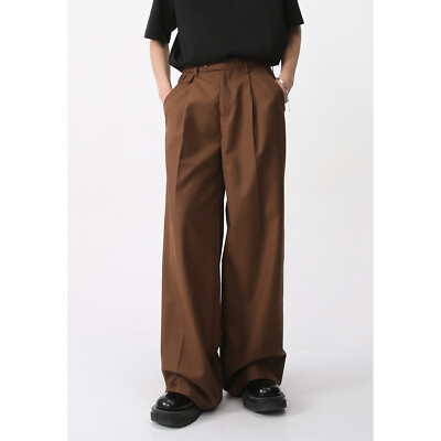 Men's Casual Pants Loose StraightKorean Retro Simple Trousers Button Mid-waist