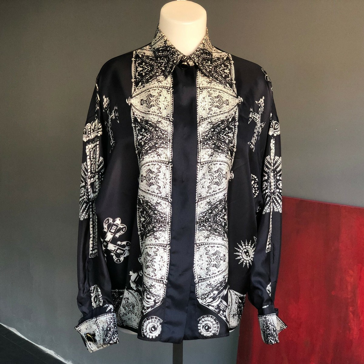 GIANNI VERSACE silk shirt w/ french cuffs Le Croci print