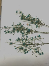 Plastic Stems of Greenery with Turquoise Blue Bell Shaped Flowers  - Vintage