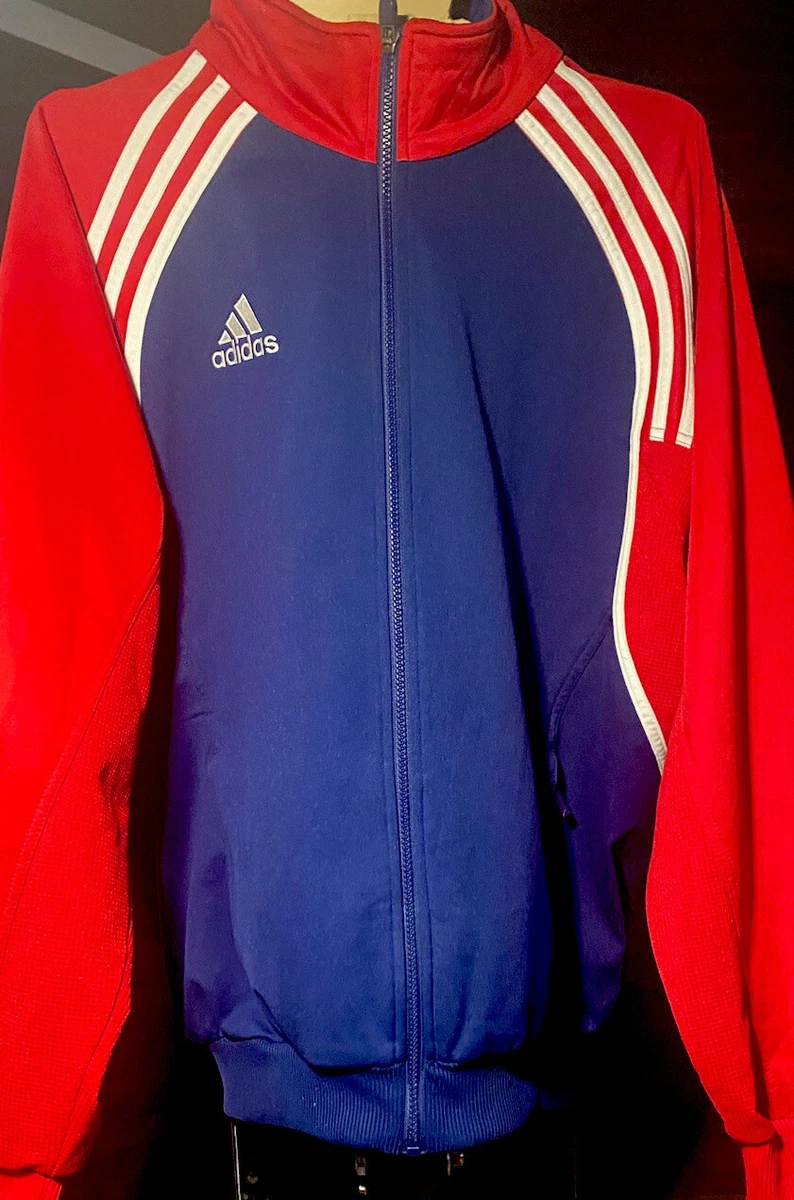 Navy blue and red adidas jacket hotsell