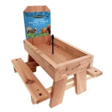 Red Squirrel Feeder - 9"x10"x9", Picnic Table Style for Corn, Nuts, Seeds