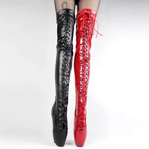 18cm/7 inch high heel cross on thigh long ballet boots plus size 36-46 | eBay