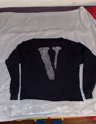 Vlone Black Rhinestone Logo Pullover Staples Hoodie Sweatshirt