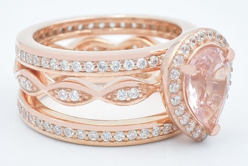GENUINE 2.18 Ct MORGANITE & WHITE SAPPHIRE SET 3 RING 925 SILVER (rose finish) - Picture 2 of 3