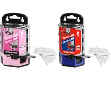 WORKPRO Utility Knife Blades 100Pk Replacement w/Dispenser Carbon Steel Pink/Red