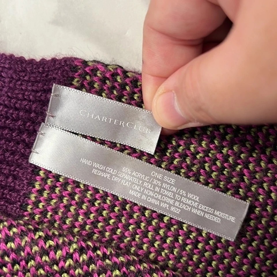 Bufanda Charter Club Talla Única Mezcla de Lana Púrpura Verde Tejido a Cuadros Cuello Calentador Envoltura Foto 3 de 4