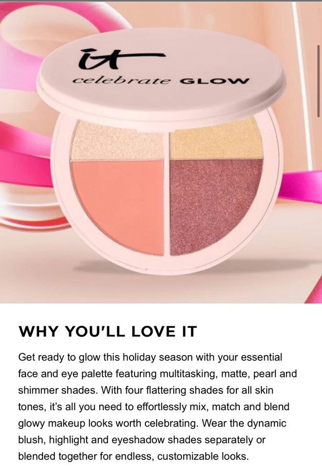 It CELEBRATE GLOW FACE & EYE MAKEUP PALETTE 0.19ozX4 LIMITED EDITION! NEW OTHER! - Image 3 of 4