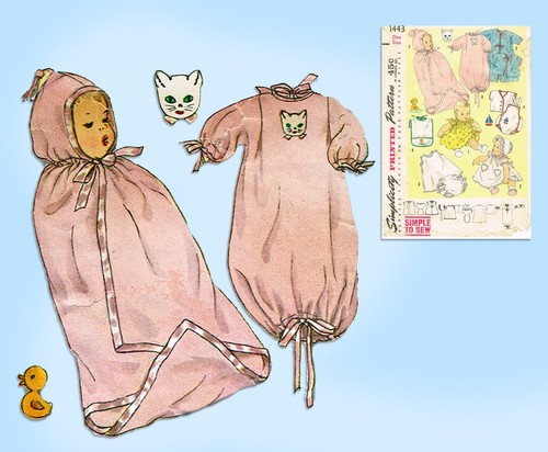 1950s Vintage Simplicity Sewing Pattern 1443 Easy Infant Layette Set w Boat App - Picture 6 of 6