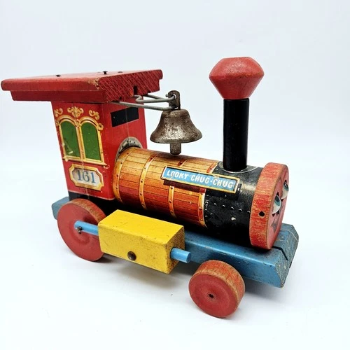 Fisher Price Looky Chug Chug Wooden Train Pull Toy #161 Vintage 1940s
