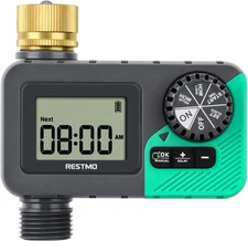 Restmo Sprinkler Timer with Brass Inlet ＆Rain Delay, Water Timer for Garden Hose