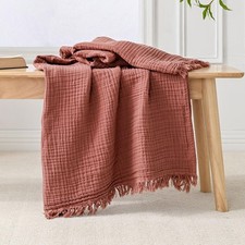 4-Layer Muslin Throw Blanket, 50x65 Inches, Copper Brown, Soft Cotton Gauze