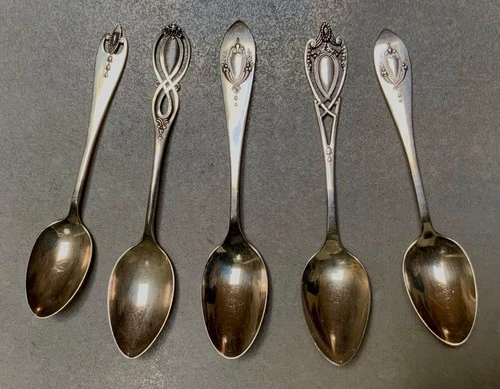 Antique Reed & Barton Sterling Silver Teaspoons Set of 5 Patent 1908 Art Nouveau