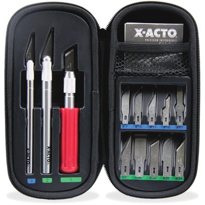 Precision Compression Knife Set with 3 X-acto Knives & 13 Blades in Carry Case