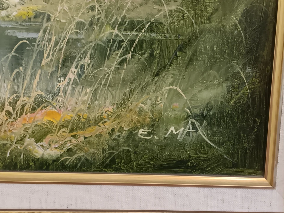 Vintage Framed Flying Mallard Ducks Oil Painting Signed E. Max Wildlife Art OOAK - Image 4 of 4