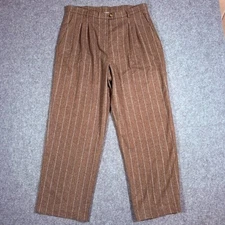 Rouje Paris Womens Straight Wide Leg Wool Trouser Pant Brown Stripe Sz 44 US 12