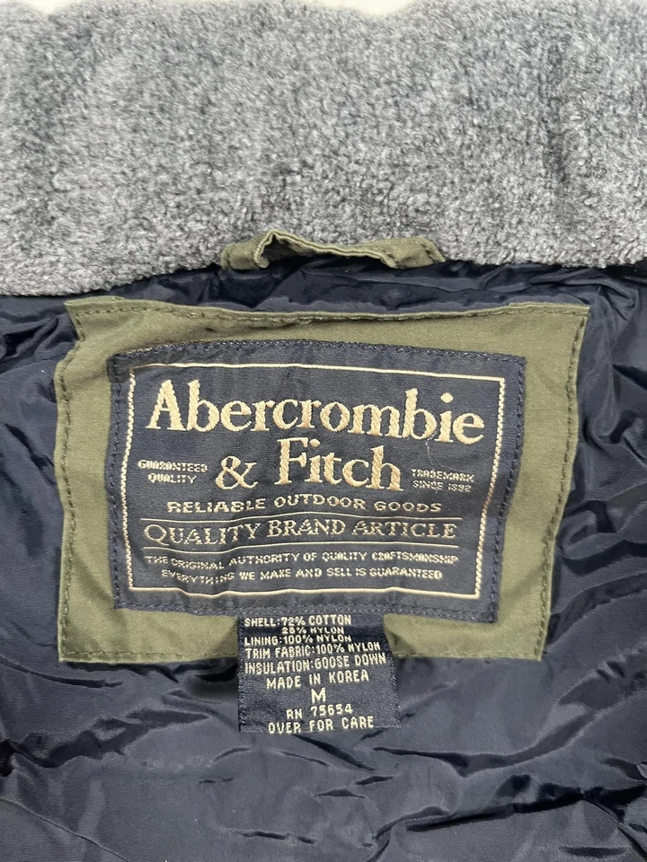 Chaleco de Colección Abercrombie & Fitch Para Hombres Mediano Verde Oliva Plumón de Ganso Puffer Años 90 Foto 3 de 4