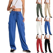 Women's New Summer Multi Pocket High Waist Straight Leg Wide Leg Cargo Pants