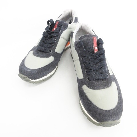 PRADA SPORT Sneakers Low Cut Nylon Leather 65 Green Gray Black Used Box